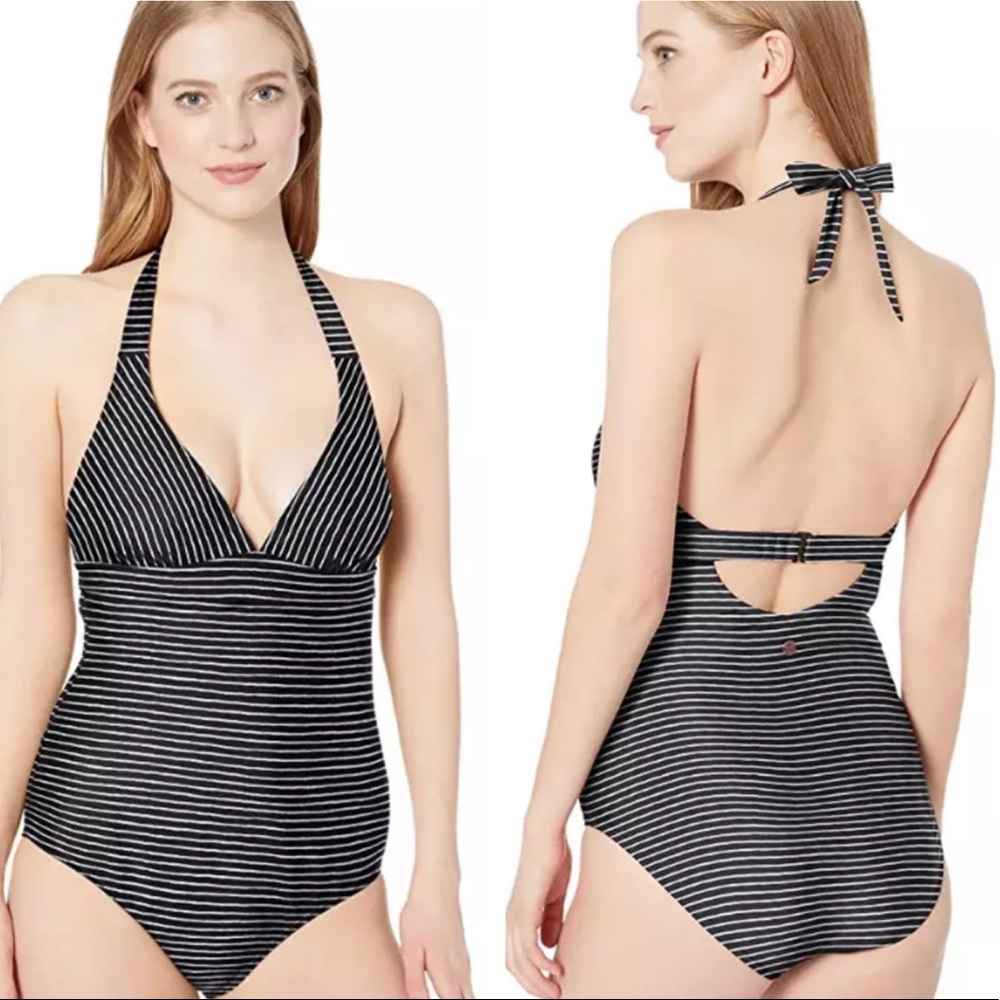 PRANA NWT LAHARI ONE PIECE SWIMSUIT BLACK STRIPE S